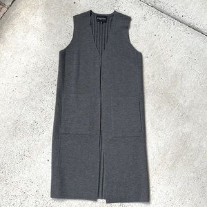 Etcetera (S) grey wool long open front V neck sweater vest